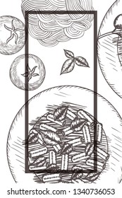 delicious italian food in drawing