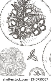 delicious italian food in drawing