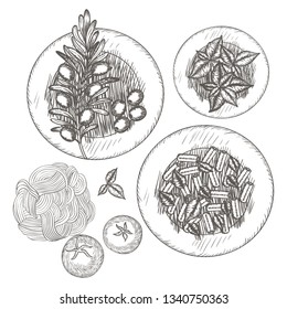 delicious italian food in drawing