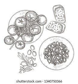 delicious italian food in drawing
