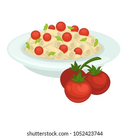 Delicious Italian Pasta With Whole Cherry Tomatoes On Plate