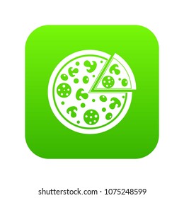 Delicious italian pizza lifted slice one icon digital green for any design isolated on white vector illustration