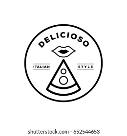 delicious italian pizza logo design with mouth icon in minimal look