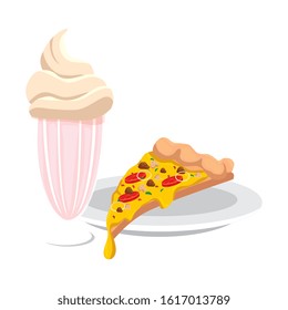 delicious italian pizza with milkshake fast food icon vector illustration design