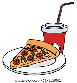 delicious italian pizza with soda