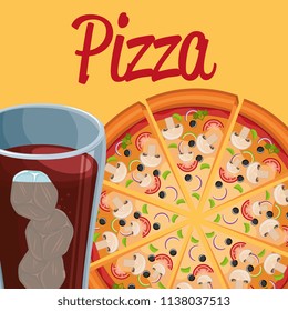 delicious italian pizza with soda glass