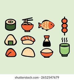 Delicious Japanese Cuisine Iconic Food Icons and Illustrations