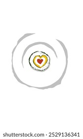  Delicious japanese food shushi with heart object on a white round plate