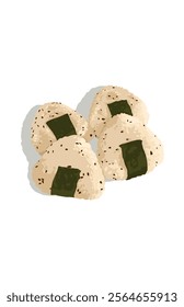 Delicious Japanese food triangle rice ball onigiri and green seaweed issolated on white 