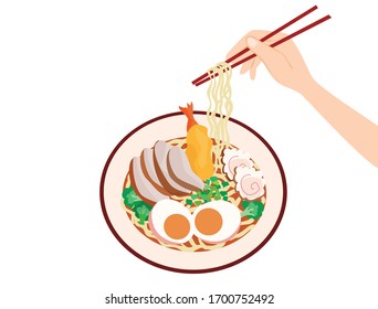 Delicious Japanese ramen noodle food isolated vector illustration