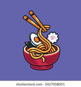 Delicious japanese ramen noodle on bowl vector illustration