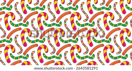 Delicious jelly worms and sweets kid seamless pattern. Loose candies and marmalade on white background. Yummy mood print, vector graphic