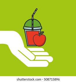 delicious juice apple fruit and cup cover straw icon vector illustration eps 10