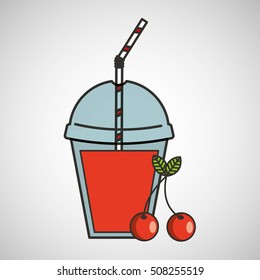delicious juice fruit cherry and cup cover straw icon vector illustration eps 10