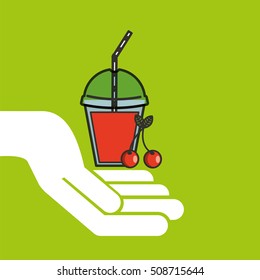 delicious juice fruit cherry and cup cover straw icon vector illustration eps 10