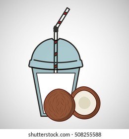 delicious juice fruit coconut and cup cover straw icon vector illustration eps 10