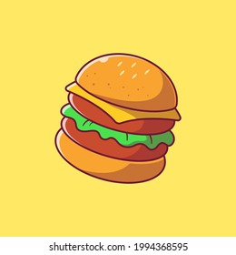 Delicious Juicy Hamburger. Food and Drinks Icon Concept. Flat Cartoon Vector Illustration Isolated.