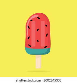 delicious juicy watermelon ice cream cartoon image Bright homemade frozen popsicles; realistic vector graphics icon.