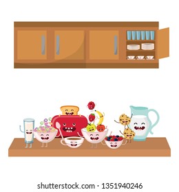 delicious kawaii breakfast cartoon