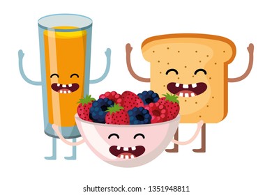 delicious kawaii breakfast cartoon