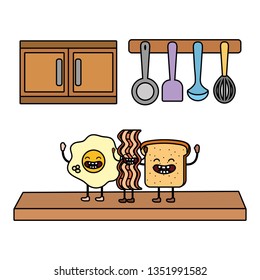 delicious kawaii breakfast cartoon