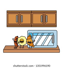 delicious kawaii breakfast cartoon