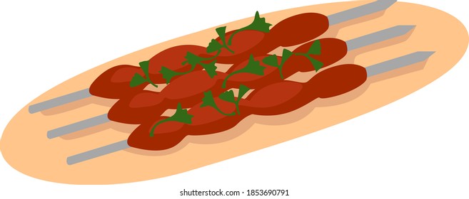 Delicioso kebab, ilustración, vector sobre fondo blanco
