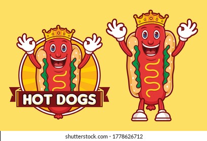 	
Delicious king hot dogs logo template, with funny cartoon character