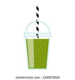 Delicious kiwi smoothie. Colorful sweet healthy kiwi beverage with straw. Vector illustration in flat style. Graphic design elements for summer menu, advertising, poster, brochure etc.