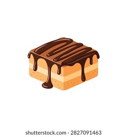 Delicious Layered Cake with Melting Chocolate Ganache Drizzle Isolated on White Background Illustration