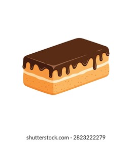 Delicious Layered Sponge Cake Slice with Melting Chocolate Ganache Topping Vector Illustration