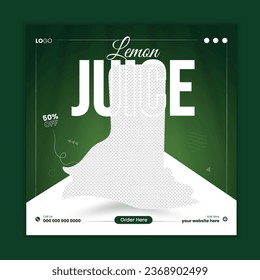 Delicious Lemon Juice Social media post design or Summer Cold Lemon Juice  web banner template.