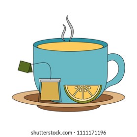 delicious lemon tea cup and bag tea with slice lemon