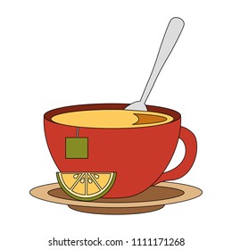 delicious lemon tea cup with dish and spoon