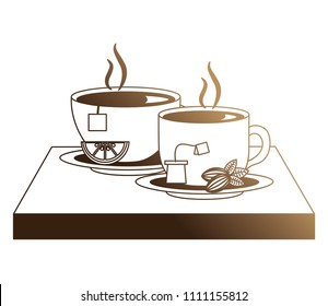 delicious lemon tea cups with tray isolated icon