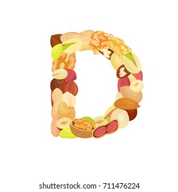 delicious letter made from different nuts D