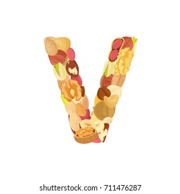 delicious letter made from different nuts V
