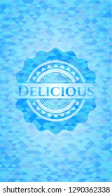 Delicious light blue emblem with triangle mosaic background