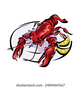 Delicious lobster dish seafood Vector illustration