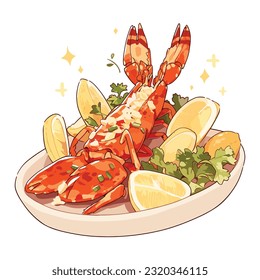 Delicioso Lobster Thermidor France marisco Vector ilustración