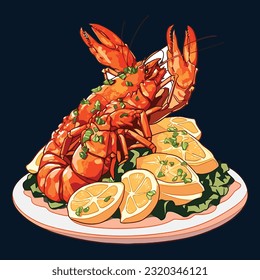 Delicioso Lobster Thermidor France marisco Vector ilustración