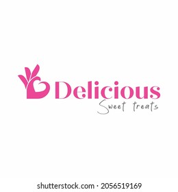 Delicious Logo Template. Hand And Heart Shape In Negative Space. Sweet Treats Logo Idea.