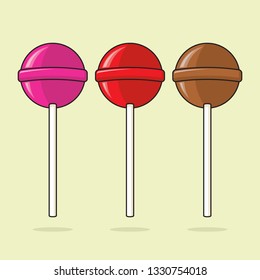 Delicious Lollipop Candy Flat Illustration Packs Vector Icon, Chocolate, Strawberry, Vanilla Candy Symbols