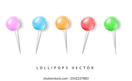 Conjunto de deliciosas piruletas aisladas sobre el fondo blanco. Ilustración vectorial de elementos de diseño de piruletas dulces.