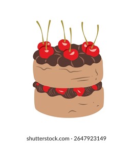 Delicious looking chocolate cake decorated with cherries and whipped cream on a transparent background Perfect for bakery or dessert themes.