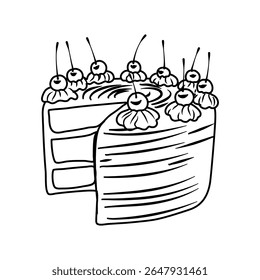 Delicious looking chocolate cake decorated with cherries and whipped cream on a transparent background Perfect for bakery or dessert themes.