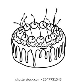 Delicious looking piece of chocolate cake is topped with a vibrant cherry and its stem against a plain transparent background Great for dessert and sweets illustrations.