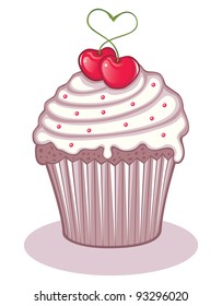 Delicious love cupcake with 2 juicy cherries