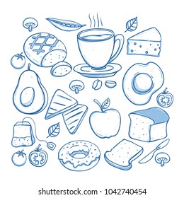 delicious lunch food menu collection with doodle style