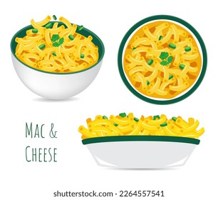 delicious mac and cheese bowl vector set illustration 